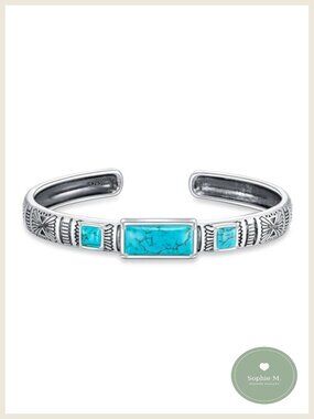 Sterling Silver Turquoise Bangle Adjustable Cuff Bracelet Boho Statement